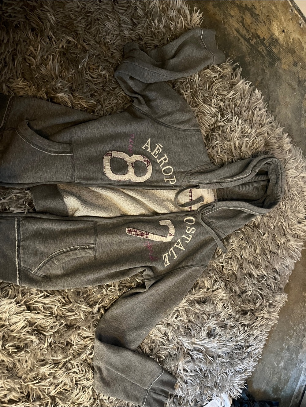 Aeropostale Grey Hooded Zip Jacket with Number Detail